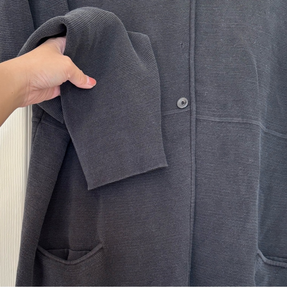Eileen Fisher Silk Cotton Blend Interlock Knit Stand Collar Button Up Cardigan - Picture 4 of 6